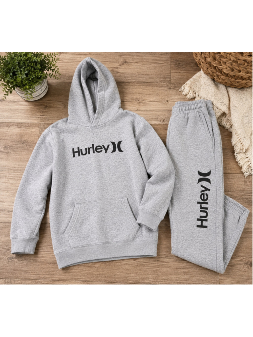 Boys Hurley Grey Black Matching Hoodie and Jogger Set Size 10/12